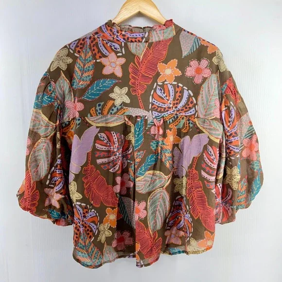 Fate What You're Worth Brown Floral Blouse Womens Medium - Picture 10 of 12